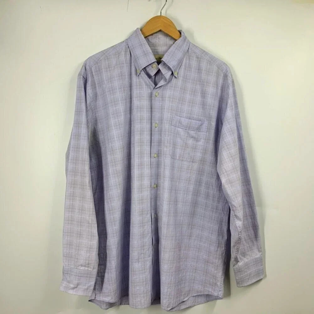 Tommy Bahama Men's Plaid Cotton Button Down Long Sleeve Shirt Size 17 34-35‎